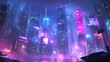 © Handz - Futuristic Cityscape with Neon Lights and Reflections in Water