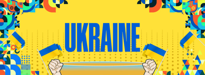 Ukraine National Day banner. Modern geometric background with colorful style for Ukrainian Day. Happy Independence Day of Ukraine greeting card cover in flag colors. Happy national day