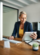 © SensSai/peopleimages.com - Woman, office and serious with tablet for research or email notification with employee contract as hr manager. Female person, business and confident on computer with planning, onboarding and deadline