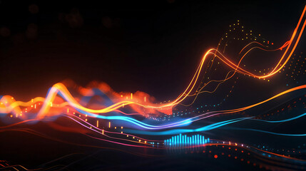 Wall Mural - Abstract Digital Background with Wavy Lines and Lights.