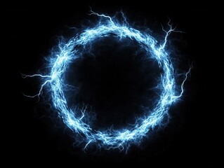 Canvas Print - a circular of blue lightning on a black background