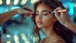 © Anna Shuliatieva - Beautiful Model Getting Makeup Applied to Eyelids in Front of Mirror by Makeup, Beauty Shot