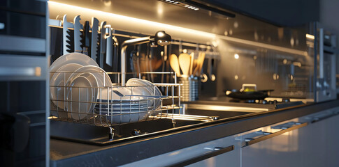 Modern Kitchen Sink With Dish Drainer.