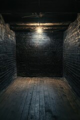 Wall Mural -  An empty black brick walls and a wooden floor 