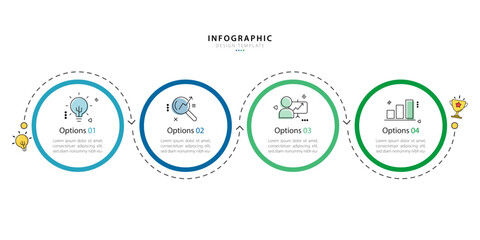 Wall Mural - Business infographic template. 4 Step timeline journey. Process diagram, 4 options on white background, Infograph elements vector illustration.