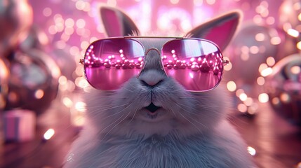 Wall Mural -   A cat in sunglasses with lit sides