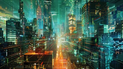 Poster - Futuristic Cityscape with Neon Lights