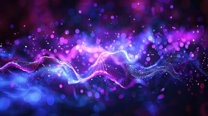 Wall Mural - Abstract futuristic background with purple and blue glowing neon moving high speed wave lines and bokeh lights. Visualization of sound waves. Data transfer. Fantastic wallpaper gen by AI