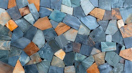 Wall Mural -   A zoom-in photo of a mosaic-like wall composed of diverse hues of stones, featuring a snowy bird perched atop one