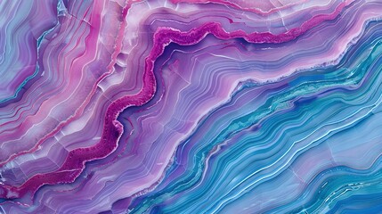 Wall Mural -   Purple and Blue Marble Close Up with Blue, Pink, and Purple Paint Streaks