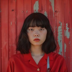 Canvas Print - a woman with a knife and red shirt