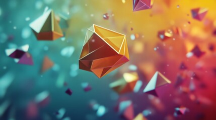 Leinwandbilder - Dynamic 3D rendering of polygonal shapes in motion, capturing an energetic and vibrant feel.
