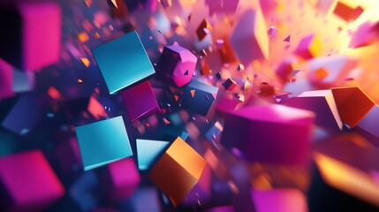 Leinwandbilder - Dynamic 3D rendering with colorful, rotating polygonal shapes and an energetic feel.
