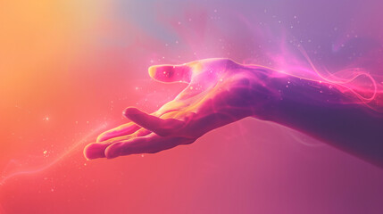 Wall Mural - Simple line-art illustration depicting stylized hand on colorful background.