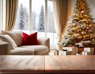 Cozy Christmas Vibes Abstract Warm Living Room Decor on Blank White Table Top