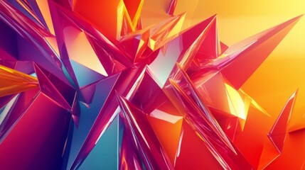 Poster - Energetic 3D design with colorful, rotating polygonal shapes in a lively dynamic setting.