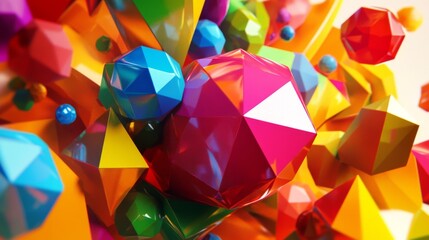 Leinwandbilder - Energetic 3D design with colorful, rotating polygonal shapes in a lively dynamic setting.