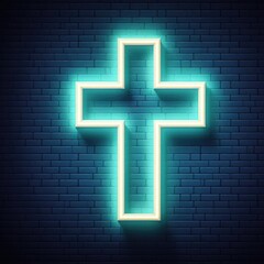 Vector realistic isolate neon sign of Cross for template decoration on the wall background