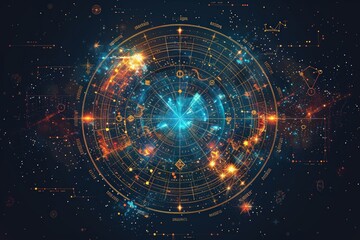 Canvas Print - abstract celestial map with glowing stars and constellations, ideal for science and astrology themes