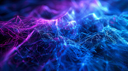 Wall Mural - Abstract digital background Blue purple plexus connections dots and lines Technology connection science background