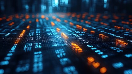 Digital data stream flowing through cyberspace with binary code