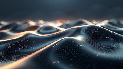 Abstract digital landscape with flowing particles and waves Big data visualization Network connection structure technology background