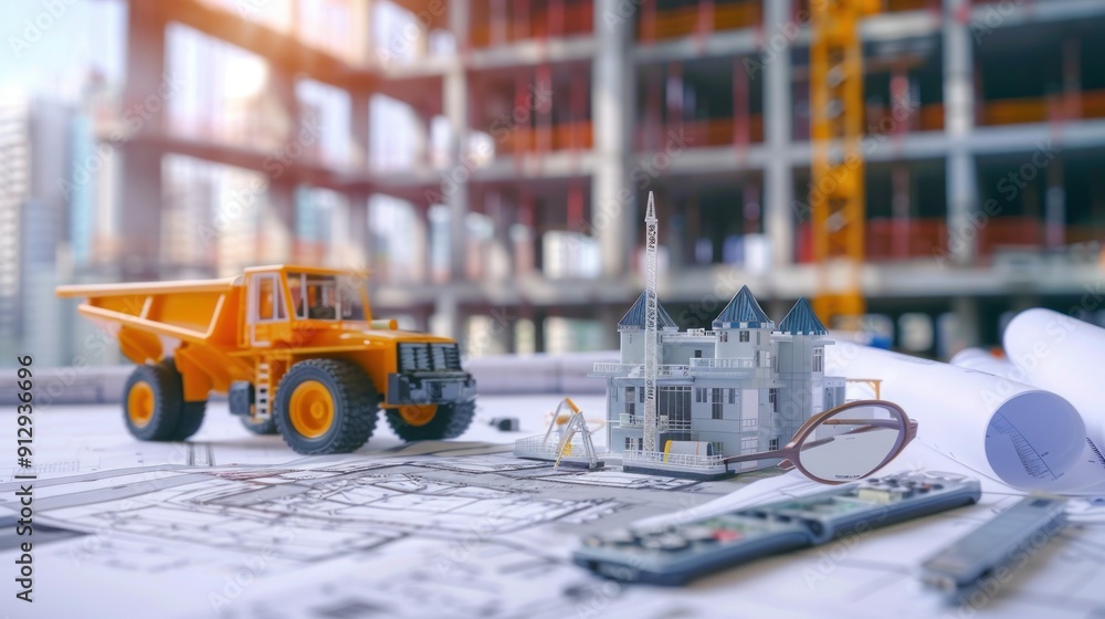 Generate a photo realistic image of a construction project displaying ...