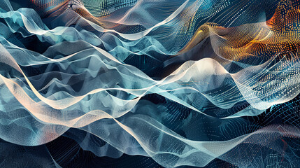 Wall Mural - abstract digital landscape with flowing particles and energy waves background cyber technology illus