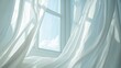 © THIPPAYASAN 8995 - Open window with white curtains gently fluttering in the breeze, captured in a soothing close-up