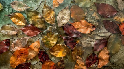 Wall Mural - Variety of colorful autumn leaves create seasonal collage.