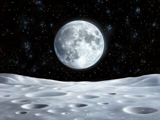 Wall Mural - watercolor scene of the moon's surface with craters and stars in the background