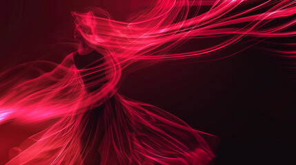 Wall Mural - woman dancing with red light trails long exposure movement energy flow dark background vibrant dynam