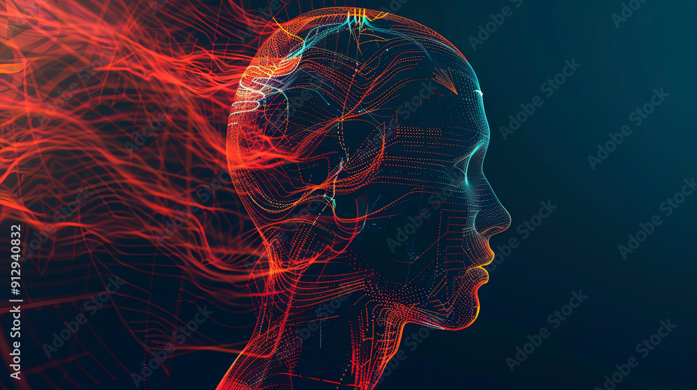 Abstract digital human head artificial intelligence concept big data ...
