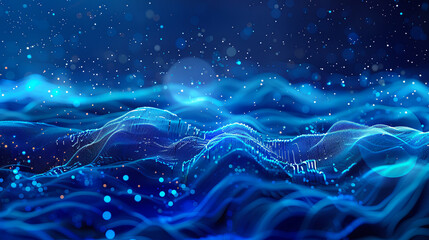 Wall Mural - abstract blue wave background with particles digital landscape technology background futuristic illu