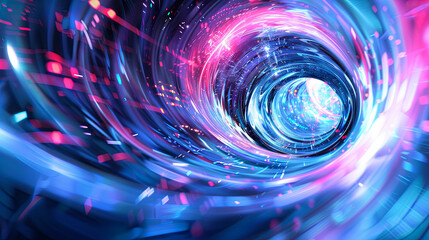 Canvas Print - Abstract blue pink vortex portal swirling motion blur effect background fast speed internet technology data flow network connection futuristic time travel