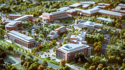 Wall Mural - generate a photo realistic image of a maquette representing an educational campus such as a universi