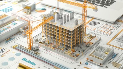 Wall Mural - generate a photo realistic image of a construction project with a detailed expense forecast showing 
