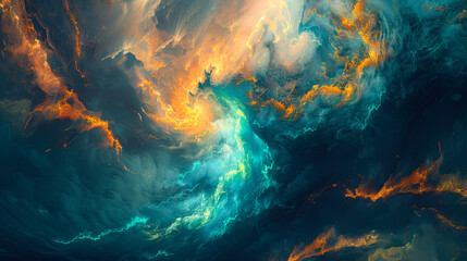 Wall Mural - abstract vibrant art fluid painting background alcohol ink technique teal blue orange gold color mod