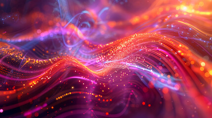 Wall Mural - abstract red orange pink background colorful waves particles lights glow fantasy festive futuristic 