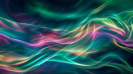 Wall Mural - abstract background wave flow colorful green pink aurora borealis texture lines smooth design art wa
