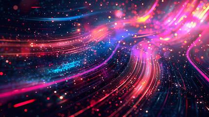 Wall Mural - abstract digital background with lights particles and stripes on a black background digital communic