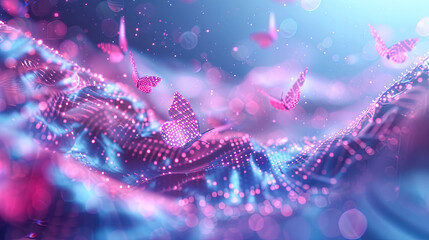 Wall Mural - abstract butterflies digital art metaverse neon lights background vibrant pink blue 3d illustration 