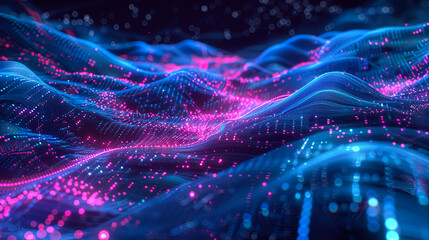 Wall Mural - abstract digital landscape with flowing particles cyber technology background big data visualization