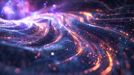 Wall Mural - abstract background with bokeh light effect digital flow particle wave futuristic modern technology 