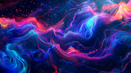 Wall Mural - abstract digital landscape with flowing colorful particles big data visualization network connection
