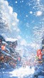 © yanlong - Frosty Festival: An Animated Snow Scene with a Festive Snow Parade Celebrating the Winter Season in Anime Style.