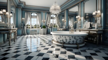 Poster - Opulent Bathroom with Checkered Marble Floor and a Luxurious Bathtub