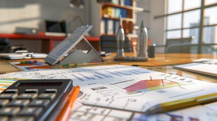 Wall Mural - generate a photo realistic image of a construction project featuring financial planning charts and b