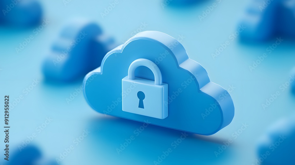 Blue cloud icon with a lock, representing cloud security and data ...