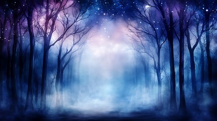 Wall Mural - enchanted forest with sparkle stars, glowing flora, and ethereal creatures, creating a dreamy world 
